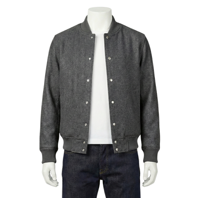 Custom Bomber Varsity Grey Bomber Jacket manufacturing and bulk supply by DenimByte