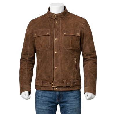 Brown Suede Utility Biker Jacket wholesale apparel product image