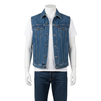 Custom Classic Medium Wash Blue Denim Vest manufacturing and bulk supply by DenimByte