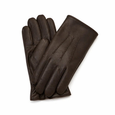 Pair of brown leather gloves on a white background