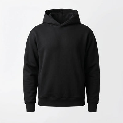 Black hoodie on a light gray background