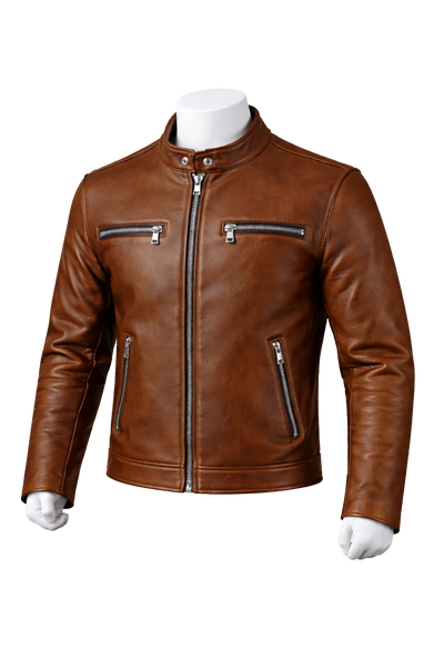 Custom Premium Men's Café Racer Leather Jacket – Modern Biker Style manufacturing and bulk supply by DenimByte