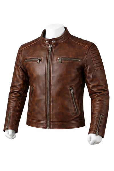 Custom Vintage Distressed Leather Biker Jacket – Classic Motorcycle Style manufacturing and bulk supply by DenimByte
