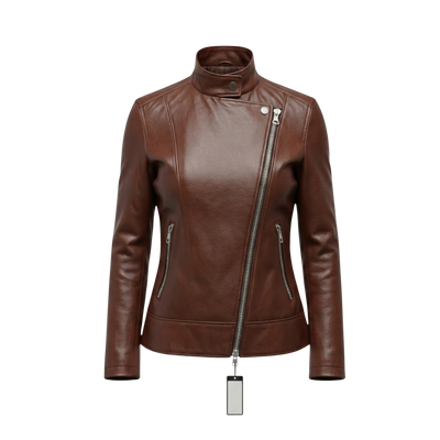 Custom Women's Premium Leather Asymmetrical Biker Jacket manufacturing and bulk supply by DenimByte