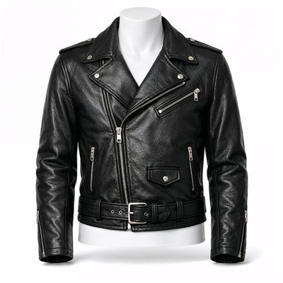 Classic Biker Leather Jacket front view custom manufacturing
