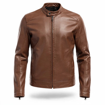Brown leather jacket on a white background