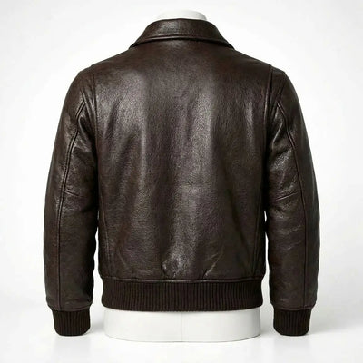 Brown leather jacket on a white background