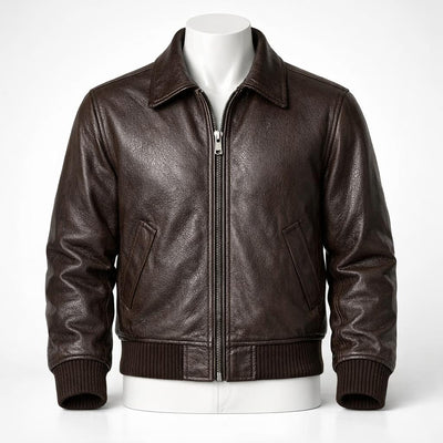 Leather Bomber Jacket front view custom manufacturing