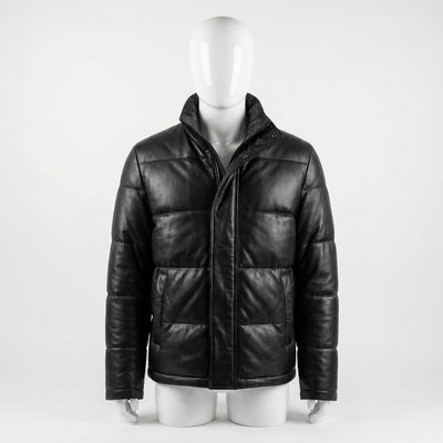 Leather Puffer Jacket front view custom manufacturing