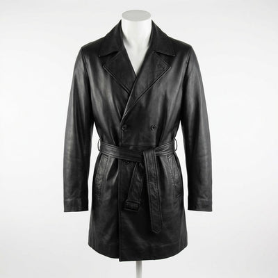 Leather Trench Coat front view custom manufacturing