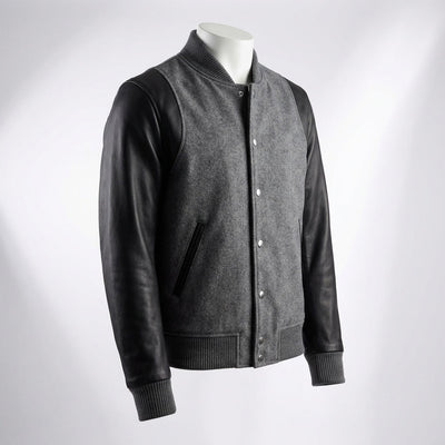 Leather Varsity Jacket front view custom manufacturing