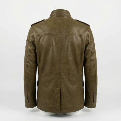 Military Field Leather Jacket back view private label apparel