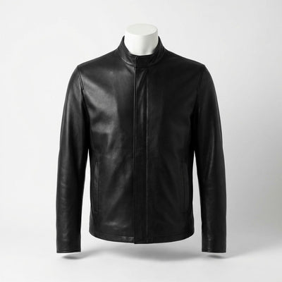 Minimalist Leather Jacket front view custom manufacturing