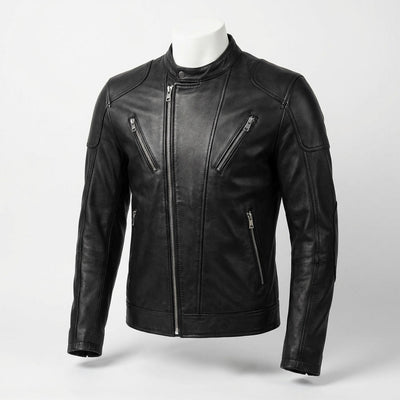 Modern Moto Leather Jacket front view custom manufacturing