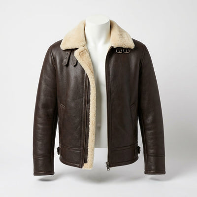 Shearling Aviator Leather Jacket front view custom manufacturing