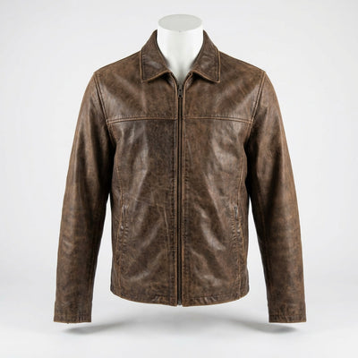 Vintage Distressed Leather Jacket front view custom manufacturing