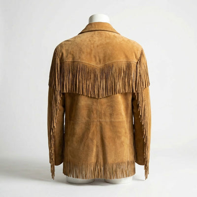 Western Fringe Leather Jacket back view private label apparel