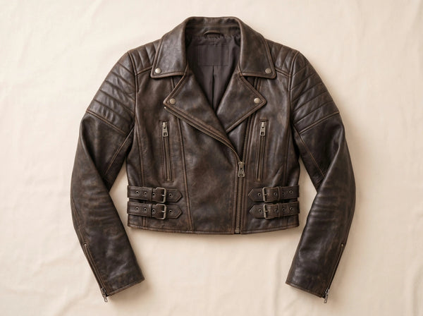 Cropped Leather Biker Jacket
