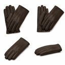 Four pairs of brown leather gloves on a white background