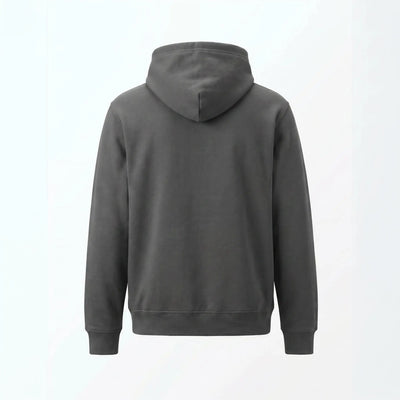 Gray hoodie shown from the back on a light gray background
