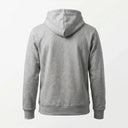 Gray hoodie shown from the back on a light gray background