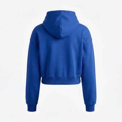 Blue cropped hoodie on a white background