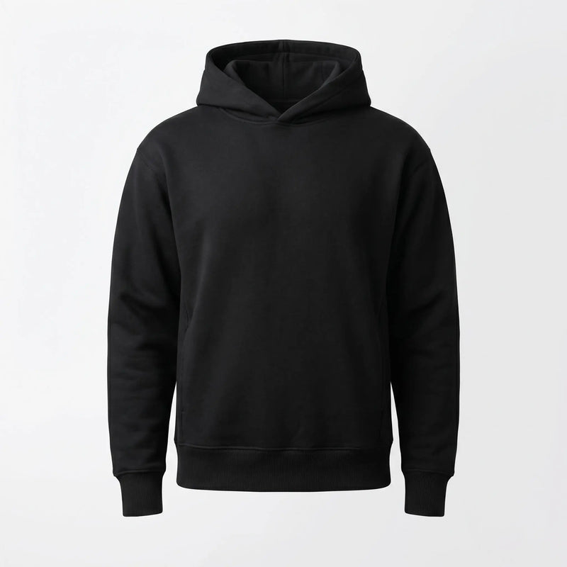 Black hoodie on a light gray background