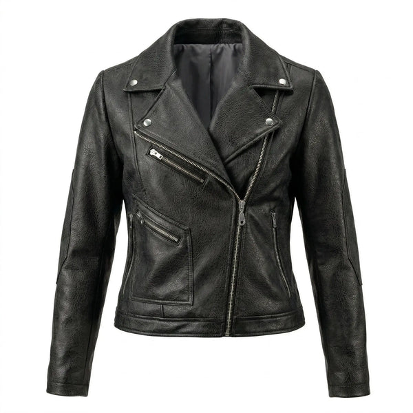 Black leather jacket on a white background