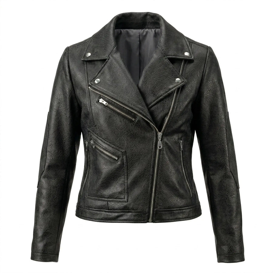 Black leather jacket on a white background