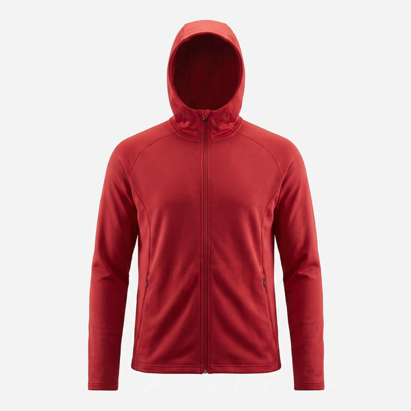Red hoodie on a light gray background