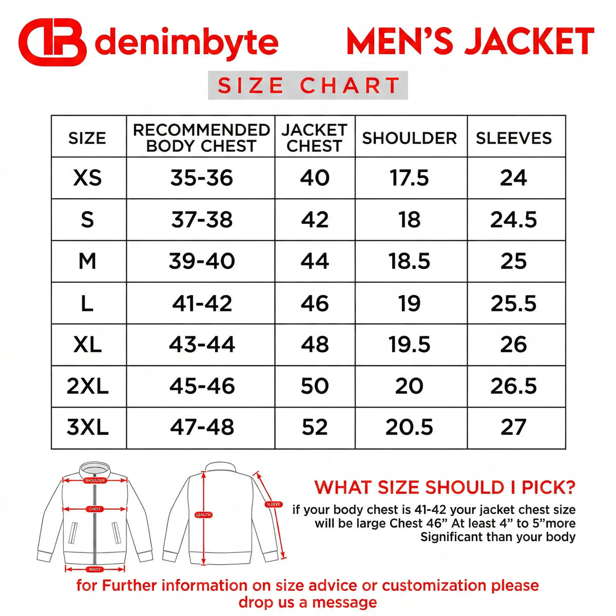 Size Guide for Leather Blazer Jacket