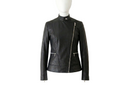 Women's Premium Leather Asymmetrical Biker Jacket front view custom apparel manufacturing