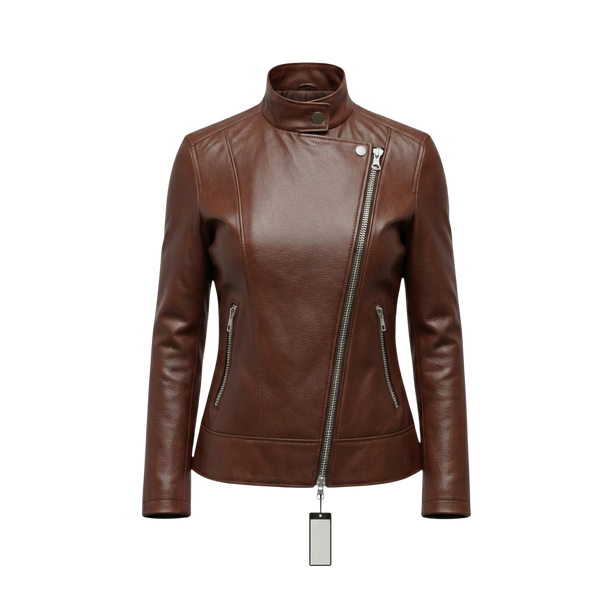 Custom Women's Premium Leather Asymmetrical Biker Jacket manufacturing and bulk supply by DenimByte