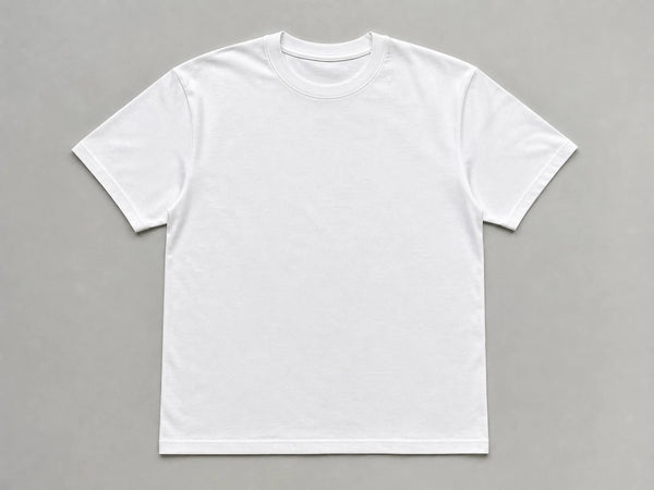 Custom classic crew-neck T-shirt in white combed cotton, front flat lay