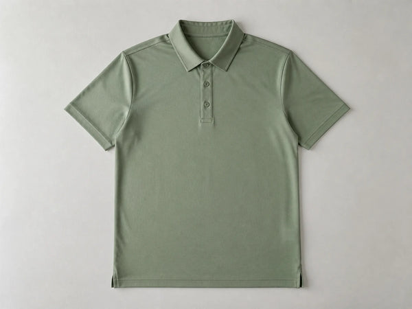 Custom sage green golf polo shirt, front flat lay