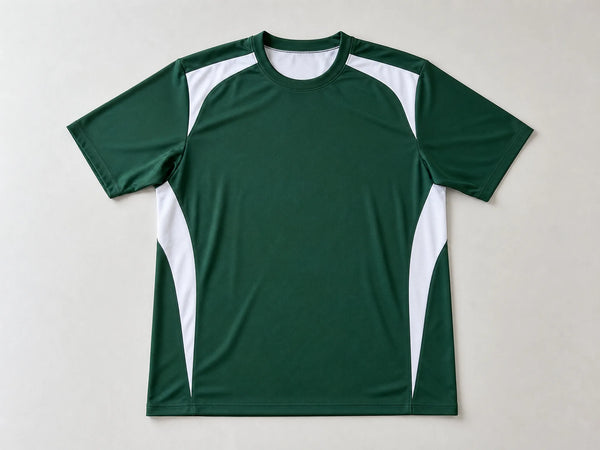 Custom forest green and white hockey jersey, front flat lay