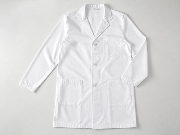 Custom white lab coat, front flat lay