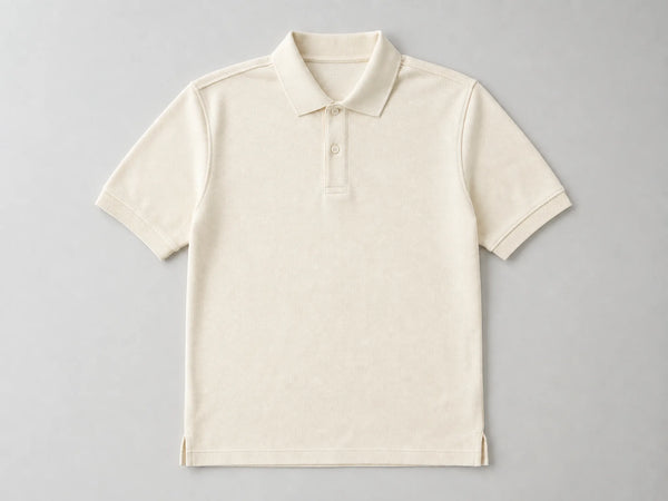 Custom piqué polo shirt in cream cotton, front flat lay