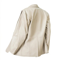 Custom women’s oversized leather blazer back view