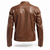 Brown leather jacket on a white background