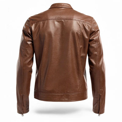 Brown leather jacket on a white background