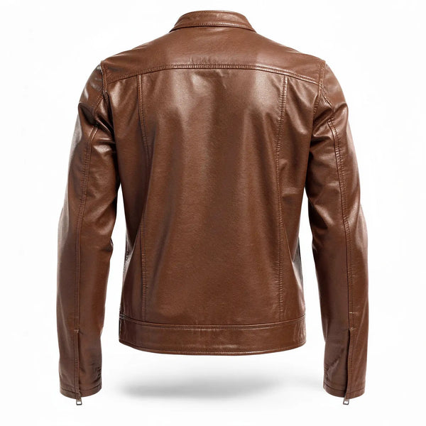 Brown leather jacket on a white background