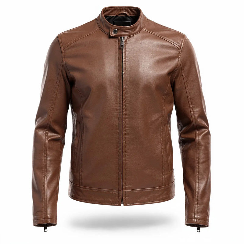 Brown leather jacket on a white background