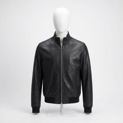 Leather Harrington Jacket front view custom manufacturing