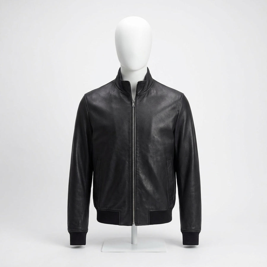 Leather Harrington Jacket front view custom manufacturing