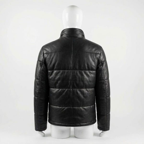 Leather Puffer Jacket back view private label apparel