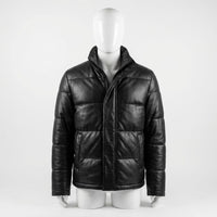 Leather Puffer Jacket front view custom manufacturing