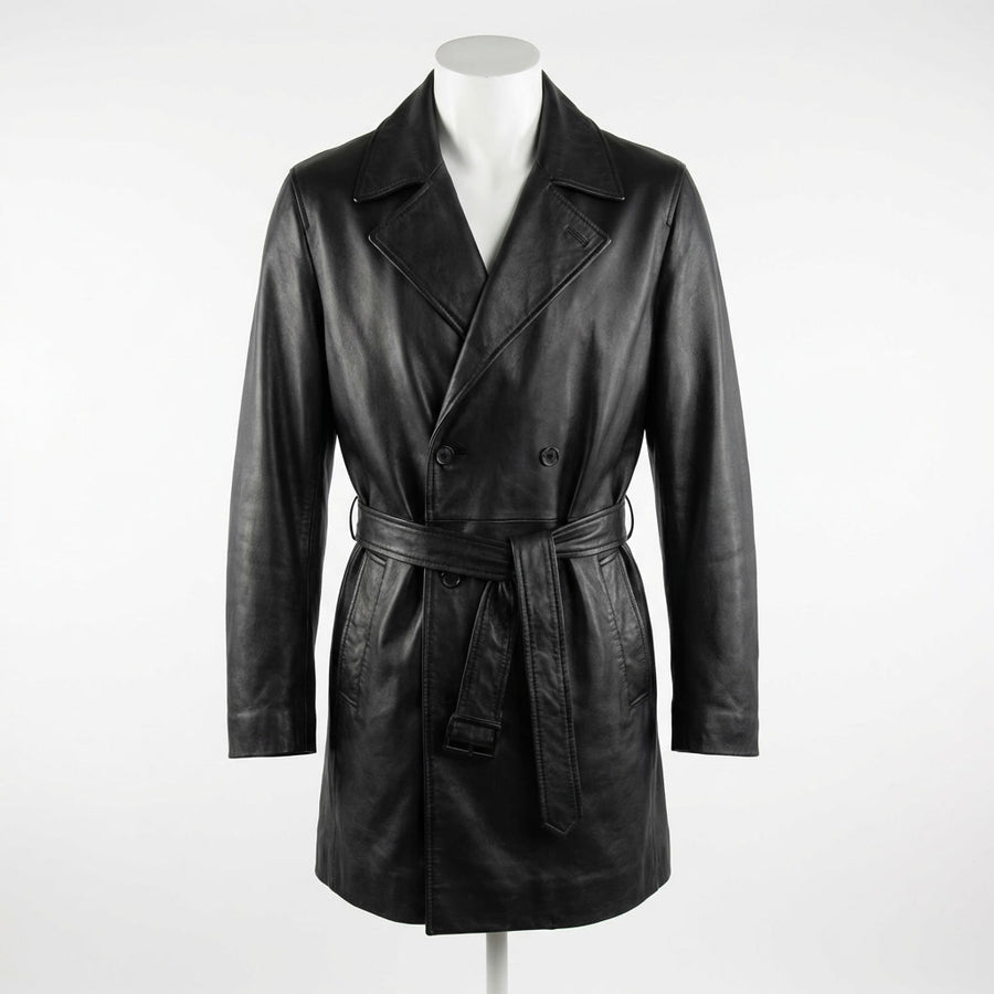 Leather Trench Coat front view custom manufacturing