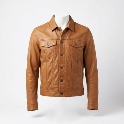 Leather Trucker Jacket front view custom manufacturing