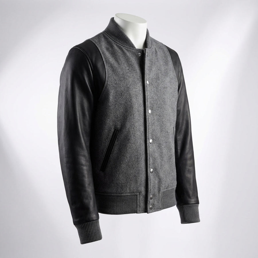 Leather Varsity Jacket front view custom manufacturing
